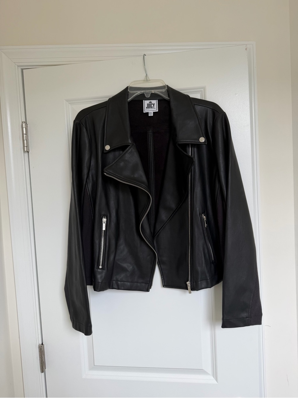 Juicy by juicy Couture Black Faux Leather Moto Jacket with Silver Hardware